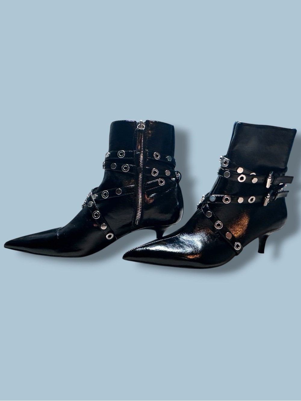 Never Worn Zara Metal Wrap Buckle Trim Heeled Booties. Size 8 - Picture 6 of 11